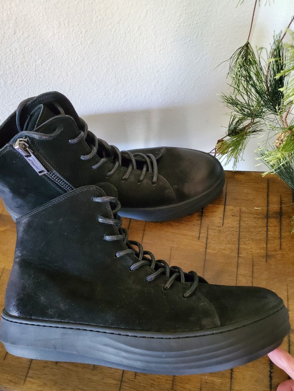 Karl Lagerfeld Paris Black Suede Nubuck Leather High Top Zipper Sneakers - Picture 11 of 14